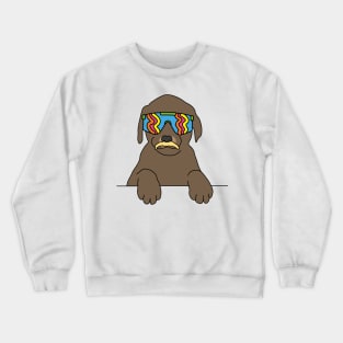 Chocolate Labrador puppy Dog wearing 80's skiing sunglasses Crewneck Sweatshirt